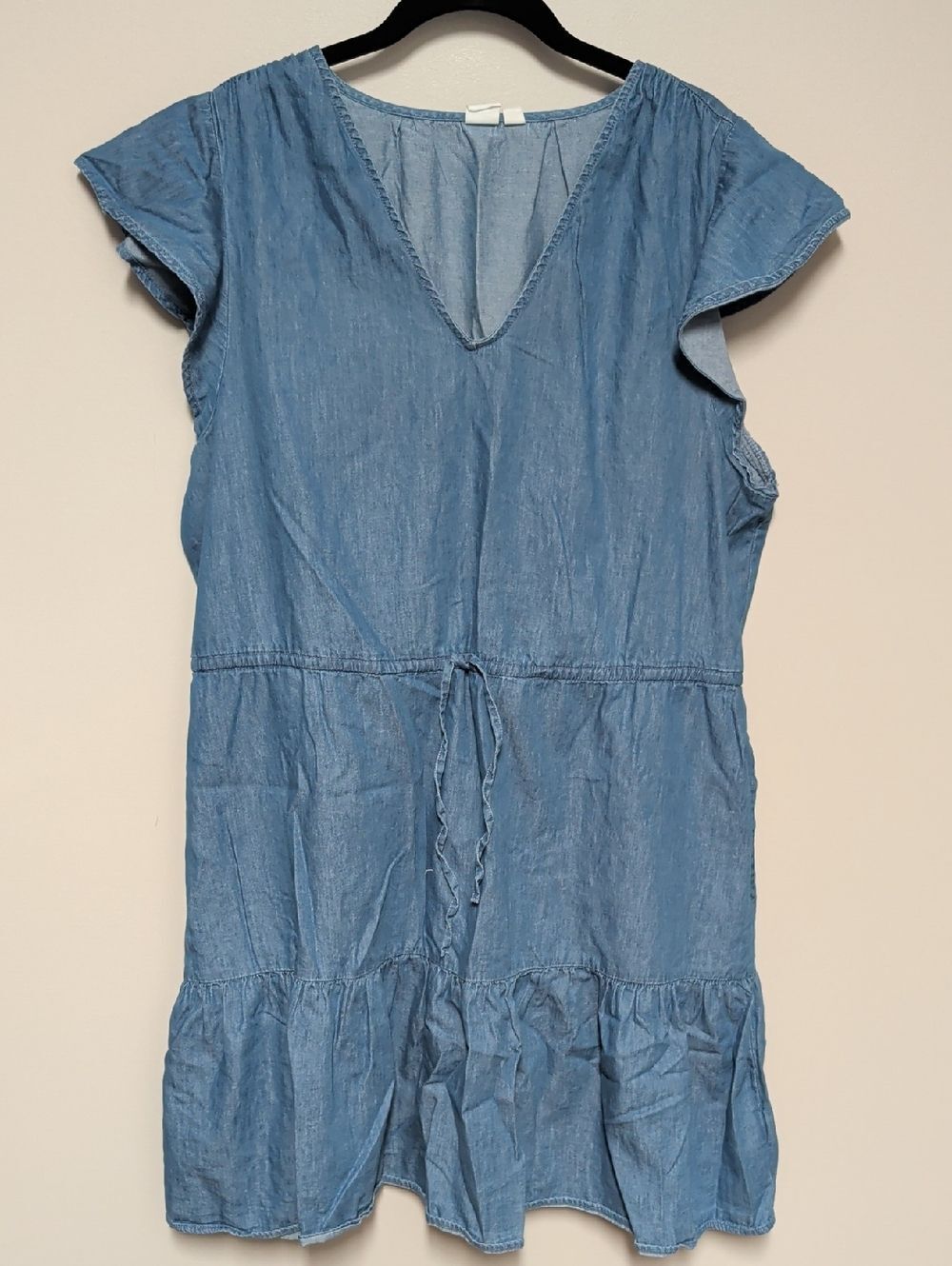 GAP Light Chambray V-Neck Drawstring Mini Dress